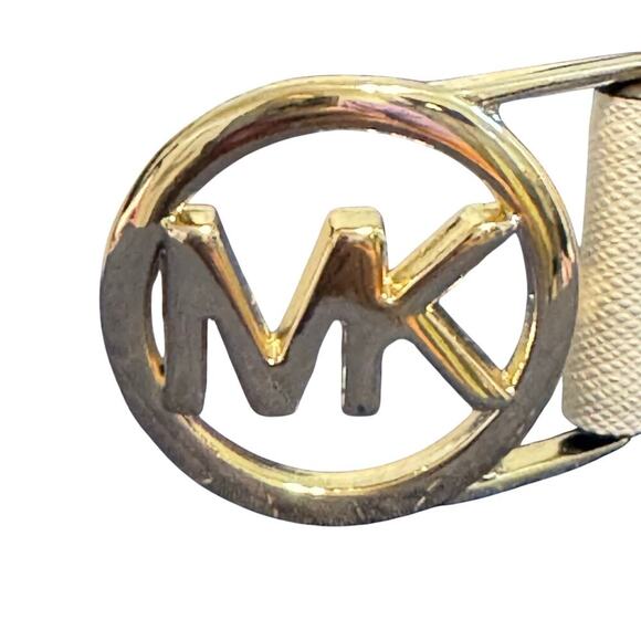 New MK Michael Kors Off White 1" Leather Belt Gold Logo Hardware Women's Sz XXL - Picture 3 of 10